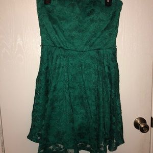Green lace strapless dress